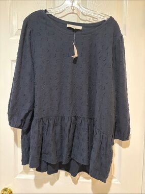 LOFT Navy Textured Peplum Tunic